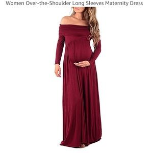 Over-the-Shoulder Long Sleeves Maternity Dress